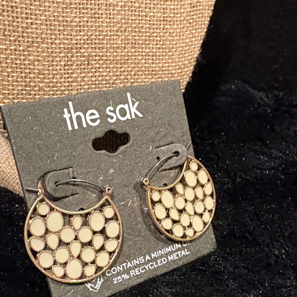 The Sak Gold and Cream Circle Earrings - Picture 2 of 4